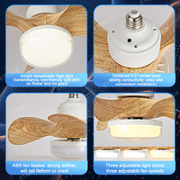 Ventilateur de plafond moderne avec lumière LED, douille E27, télécommande, 3 vitesses, ventilateur de plafond décoratif pour salon