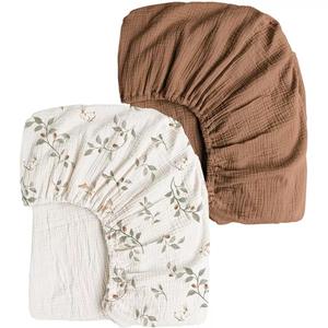 Paquete de 2 Sábanas de Algodón Natural Suaves y Transpirables para Colchón de Bebé 360 °   Sábanas Ajustables Estándar de Muselina para Cuna - Product Image 4