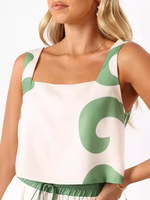 Ensemble deux pièces pour femme, style européen et américain, nouvelle collection été, haut court formel imprimé et pantalon long moulant à taille élastique