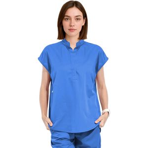 Medical Scrub Tops For Women Mandarin Collar Soft Stretch Sky Blue Relaxed Fit Hospital Uniforms - Product Image 1