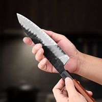 Ensemble de couteaux de cuisine professionnels en acier forgé à haute teneur en carbone, finition Kurouchi martelée, couteaux de chef et de découpe, manche en bois artisanal sur mesure