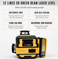 Niveau laser industriel S59-LG12Q à 12 lignes, faisceau vert 3D, auto-nivelant 360°, pour pose de carrelage et nivellement mural, avec batterie au lithium