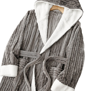 Robes d'hiver chaudes pour femmes, <span class=keywords><strong>robe</strong></span> en polaire moelleuse, longue <span class=keywords><strong>robe</strong></span> <span class=keywords><strong>de</strong></span> <span class=keywords><strong>chambre</strong></span>, peignoir en flanelle rayé à capuche - Product Image 2