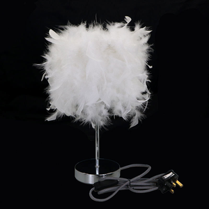 Luxury <strong>White</strong> <strong>Feather</strong> <strong>Lampshade</strong> Metal Base Table Lamp Home Decor Bedroom Lighting - Product Image 1