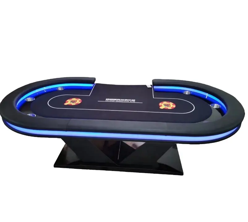 Mesa de póker LED de lujo de 96 pulgadas, mesa de Casino personalizada extraíble, con forma de V, pata para juegos