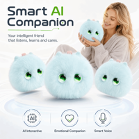 Offre en gros Compagnon émotionnel IA en peluche noire avec interaction vocale et reconnaissance d'émotions, animal de compagnie de bureau