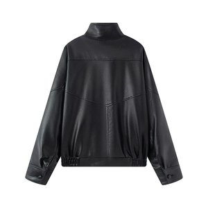 <span class=keywords><strong>Veste</strong></span> bomber <span class=keywords><strong>en</strong></span> <span class=keywords><strong>simili</strong></span> <span class=keywords><strong>cuir</strong></span> à col montant, style europé<span class=keywords><strong>en</strong></span> et américain, élégante et tendance pour femmes, manches longues - Product Image 3