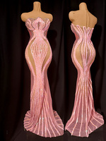 Robe sirène luxueuse rose poudré à sequins, costume scintillant en strass pour Drag Queen, tenue sexy pour concours de beauté, bal de promo et scène pour femmes