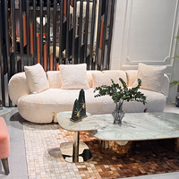 Für Bouclé-Holz Polstermöbel Weißes Ballon-Sofa Rund Ohne Armlehnen Goldene Basis Plüsch Villa Lounge Designer-Sofa