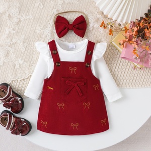 Meiqiai <span class=keywords><strong>Set</strong></span> di Abbigliamento per Bambini Stile Europeo e Americano, Collezione Autunnale, Vestito con Bretelle e Fiocco in Cotone, Tutina a Maniche Lunghe e Gonna - Product Image 1