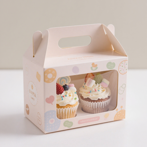Scatola regalo di colore personalizzato con finestra Cupcake scatola di imballaggio prodotti per la torta con manico regalo scatola di trasporto - Product Image 4