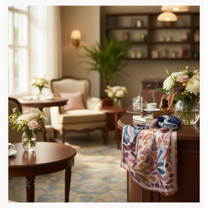 Grande Foulard Quadrato con Motivo Crisantemo 70x70Cm, Stampa su Seta, Accessorio Moda Donna - Product Image 2