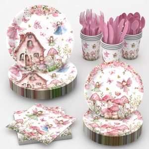 <span class=keywords><strong>Vaisselle</strong></span> jetable en papier à thème Fée des Fleurs de Printemps pour les fêtes d'anniversaire des enfants : Plateaux, gobelets, serviettes, décorations de fête à thème dessin animé - Product Image 1