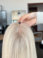 SHY HAIR Toppers Mono Top Cheveux vierges de qualité supérieure Couleur blonde naturelle avec mèches Respirant Usage quotidien Commande en gros