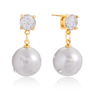 Faux Pearl Drop Earrings With Crystal Stud Gold Plated Stainless Steel Jewelry For Women Elegant Party <b>Wedding</b> <b>Accessories</b> - Product Image 5