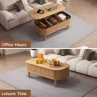 Table basse relevable cannelée avec rangement dissimulé, design moderne du milieu du siècle, en bois, pour salon