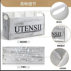 Retro White Wooden Utensil <b>Storage</b> <b>Box</b> Rectangular Multi Compartment <b>Kitchen</b> Organizer - Product Image 4