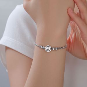 Bracelets Myshape en acier inoxydable avec symbole de la paix, perles et chaîne, pour femmes et hommes, bijoux anti-guerre, cadeau - Product Image 2