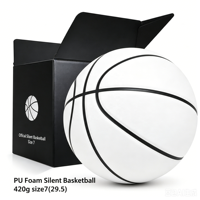 Ballon de basket silencieux en mousse PU de 420 g, taille 7 (29,5 po), rebondissant, très élastique, unisexe, pour entraînement en intérieur, jouet sportif, doux