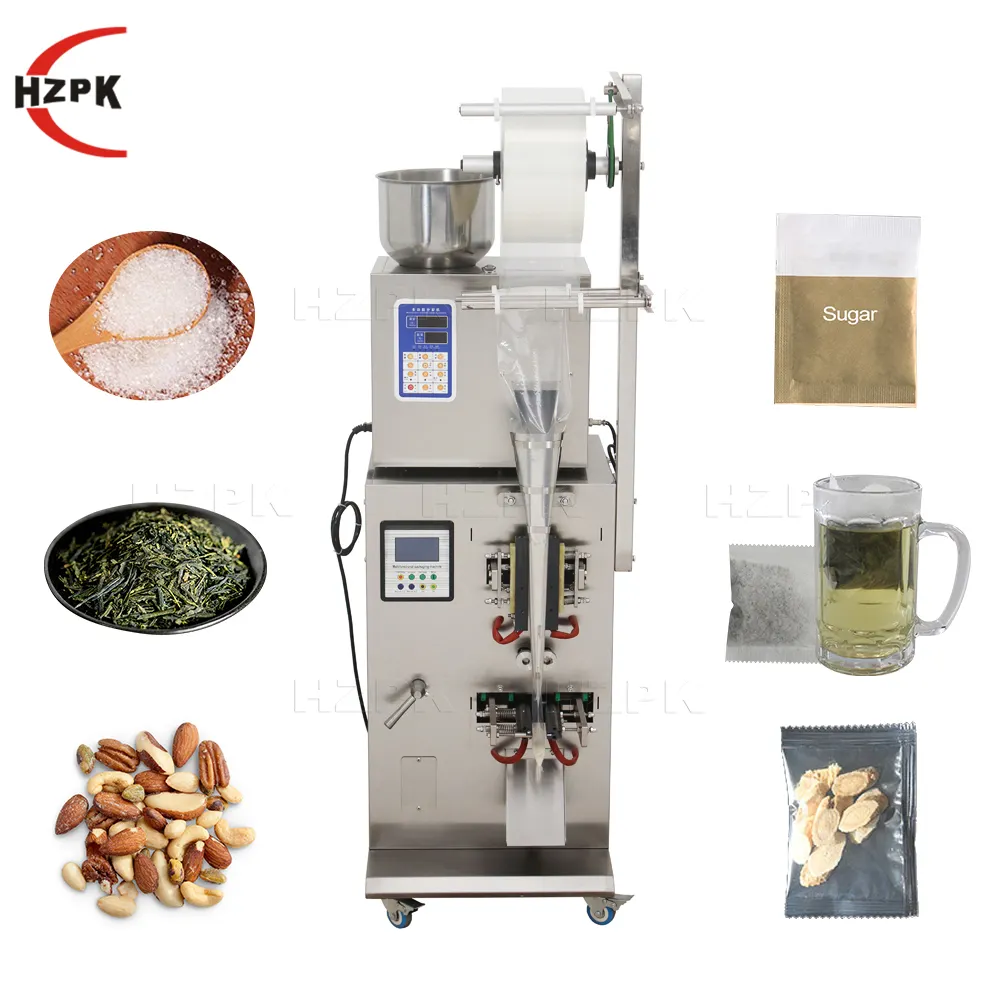 HZPK VFFS packaging machine sugar peanut nut plastic bag tea filter paper bags 3 side seal packaging sealing machine automatic