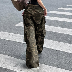 Pantalon cargo en jean vintage à imprimé camouflage pour femme, taille basse, coupe ample, style hip-hop décontracté, multi-poches - Product Image 6