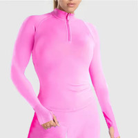 Sweat-shirt de sport pour femme, coupe ajustée, demi-zippé, grande taille, manches longues, sans coutures, séchage rapide, pour la course, le yoga et le pilates