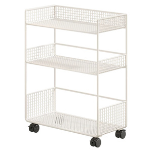 White Plastic Storage Cart Rectangle Open Top Stackable With <b>Wheels</b> Multifunctional Home Organization Rack - Product Image 1