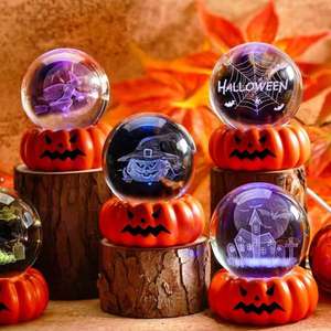 ไฟคริสตัลแกะสลัก 3 มิติ ขนาด 6 ซม. รุ่นใหม่สำหรับฮาโลวีน ไฟกลางคืนรูปฟักทอง ผี แม่มด โครงกระดูก ปีศาจ ไฟตกแต่ง - Product Image 1