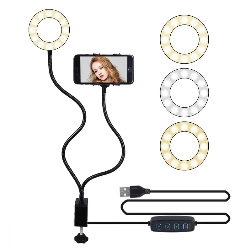 Tube de col de cygne Flexible Maquillage Anneau Light18-inch Métal Kit D'éclairage Anneau Lumineux Avec Téléphone Porte-4 Pouces Anneaux Télécharger Mp4 X Vidéo