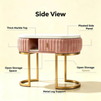 Table de manucure moderne, table de manucure rose avec cadre en métal doré, bureau pour technicien des ongles, table de manucure avec étagère ouverte