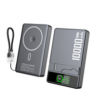 Batterie externe portable magnétique 3-en-1 pour voyage en extérieur, haute capacité 5000/10000mAh, 22.5W PD Type-C, sans fil, avec support pliable