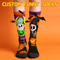 Chaussettes montantes pour adultes, respirantes, pour l'hiver, à motif fantaisie 3D de dessin animé d'Halloween, avec imprimé chauve-souris orange, citrouille violette et crâne, pour fête