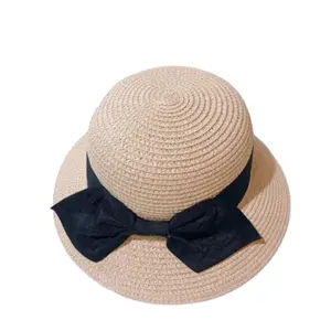 여름 유아 2-7 세 소녀 어린이 해변 Boho 버킷 모자 리본이 달린 키즈 인형 용 썬실드 비치 밀짚 모자