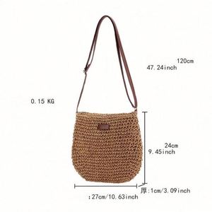 Bolso de Playa de Paja Tejida para Mujer, Estilo Bandolera, Hecho a Mano, Resistente al Agua, Portátil, con Intercomunicador - Product Image 3