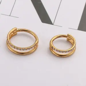 Fashion Hollow Nose Ring With 1 Row Crystal Gem Paved Septum Hoop Ring Titanium Piercing Jewelry