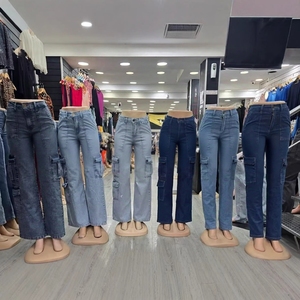Jeans <span class=keywords><strong>Cargo</strong></span> da <span class=keywords><strong>Donna</strong></span> a Vita Alta Traspiranti, Strappati, a Gamba Larga, Estivi, in Denim, Stile Casual Quotidiano e Streetwear - Product Image 2