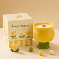 Lilin Aromaterapi Bentuk Bunga dengan Sumbu Kayu, Wadah Keramik, Lilin Kedelai, Dekorasi Pernikahan di Rumah