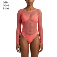 Tenue de carnaval de Trinidad pour femmes, ensemble 2 pièces, body résille à manches longues, haut transparent, avec logo OEM personnalisé