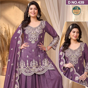 Conjunto de Kurta y Palazzo Morado Bordado para Mujer con Dupatta, Traje Étnico de Diseñador para Bodas y Fiestas - Product Image 1