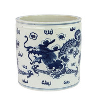 Pot de fleurs en porcelaine de style antique, motif danse du lion bleu et blanc, bordure Huiwen, pour calligraphie, jardin, extérieur, écologique