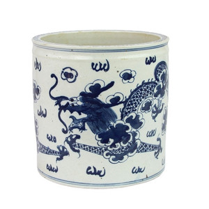 Pot <span class=keywords><strong>de</strong></span> <span class=keywords><strong>fleurs</strong></span> en porcelaine <span class=keywords><strong>de</strong></span> style antique, motif danse du lion bleu et blanc, bordure Huiwen, <span class=keywords><strong>pour</strong></span> calligraphie, <span class=keywords><strong>jardin</strong></span>, extérieur, écologique - Product Image 4