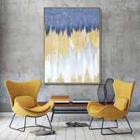 Tableau d'art abstrait en toile, peinture acrylique faite à la main, bleu et or, pour salon, décoration murale moderne