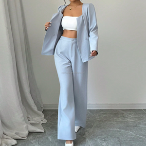 Ensemble <span class=keywords><strong>tailleur</strong></span> élégant 2 pièces <span class=keywords><strong>pour</strong></span> femme avec logo personnalisé, veste courte à col carré et taille cintrée, <span class=keywords><strong>pantalon</strong></span> taille haute coupe droite - Product Image 3