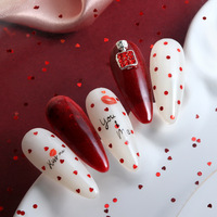 6 Grilles de Décorations d'Ongles en Forme de Cœur Rouge Scintillant pour la Saint-Valentin, Mini Accessoires d'Art Ongulaire Étoile
