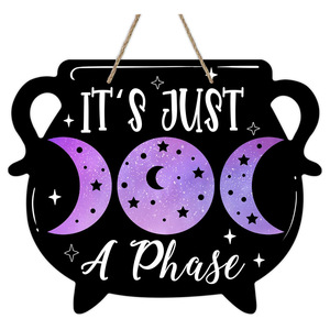 Décoration murale gothique amusante en bois pour Halloween : Caldeirons de sorcière, lune et étoiles violettes, idéale pour les fêtes d'Halloween - Product Image 5