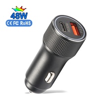 HNT USB C 48W Pengisi Daya Mobil Cepat Adaptor PD&QC 3.0 Dual Port Colokan USB Pemantik Rokok untuk iPhone 17 16 15 Pro Max