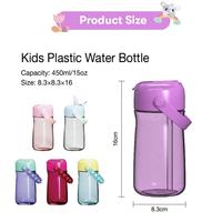 Bouteille d'eau réutilisable en plastique pour enfants de 15 oz, sans BPA, écologique, sans danger pour les aliments, avec couvercle à paille anti-fuite et design personnalisé