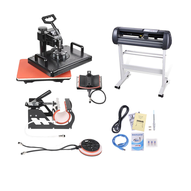 Comb 5 in 1 Heat Press Machine 12"x15" Vinyl Cutter Plotter 28" Desktop USB Port Advertisement Cutting Plotter with Signmaster