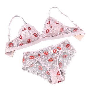 New Arrival Sexy Lip Heart Print Lingerie Set Lace <strong>Bra</strong> and Panty Two-Piece Set Romantic Valentine's Day Gift Women Underwear Set - Product Image 5