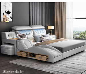 Luxury Leather Smart Bed Multifunctional Bed for Bedroom Furniture Hotel King Size Bed with Storage
